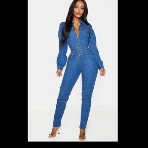 Shape Mid Blue Wash Denim Zip Front Jumpsuit